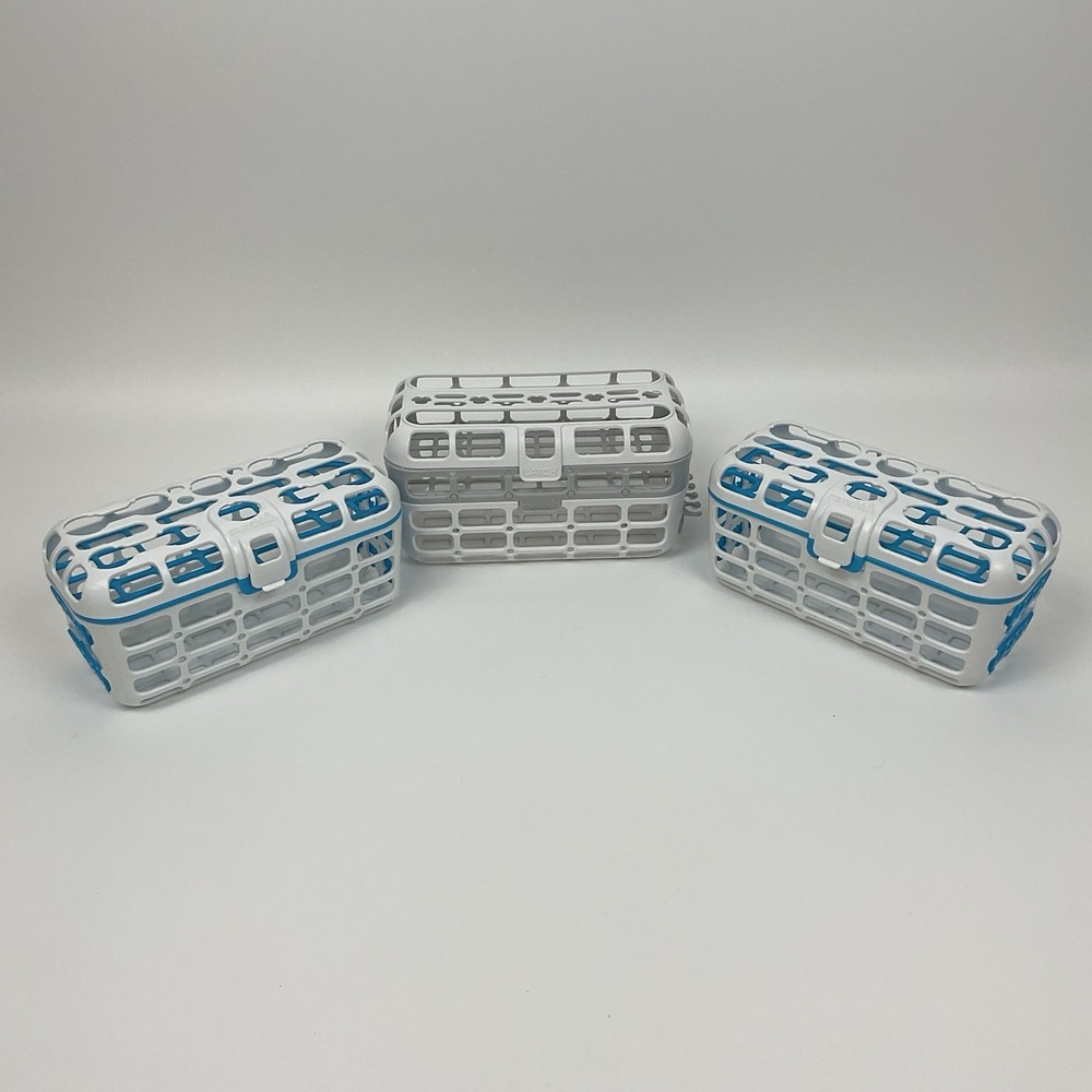 Munchkin Dishwasher Basket Lot Of‎ 3 White Blue Baby Bottle Parts Organizer